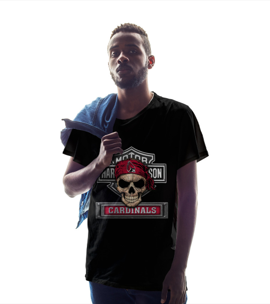 Hd Ncaa Ball State Cardinals Skull Harley Davidson Style T-Shirt