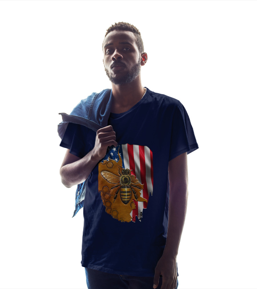 Beautifull Bee American Flag Honeycomb T-Shirt