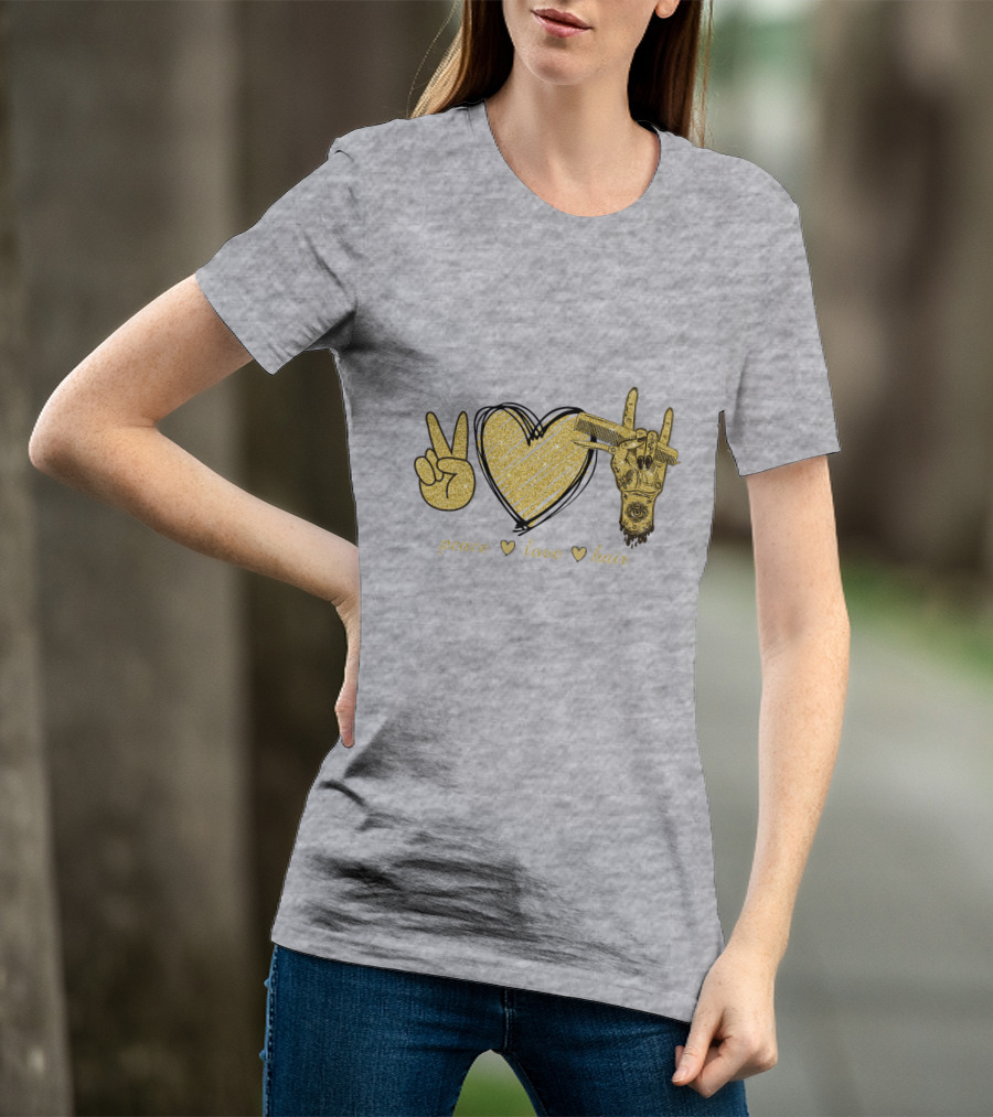 Peace Love Hair Glitter Heart And Scissors T-Shirt