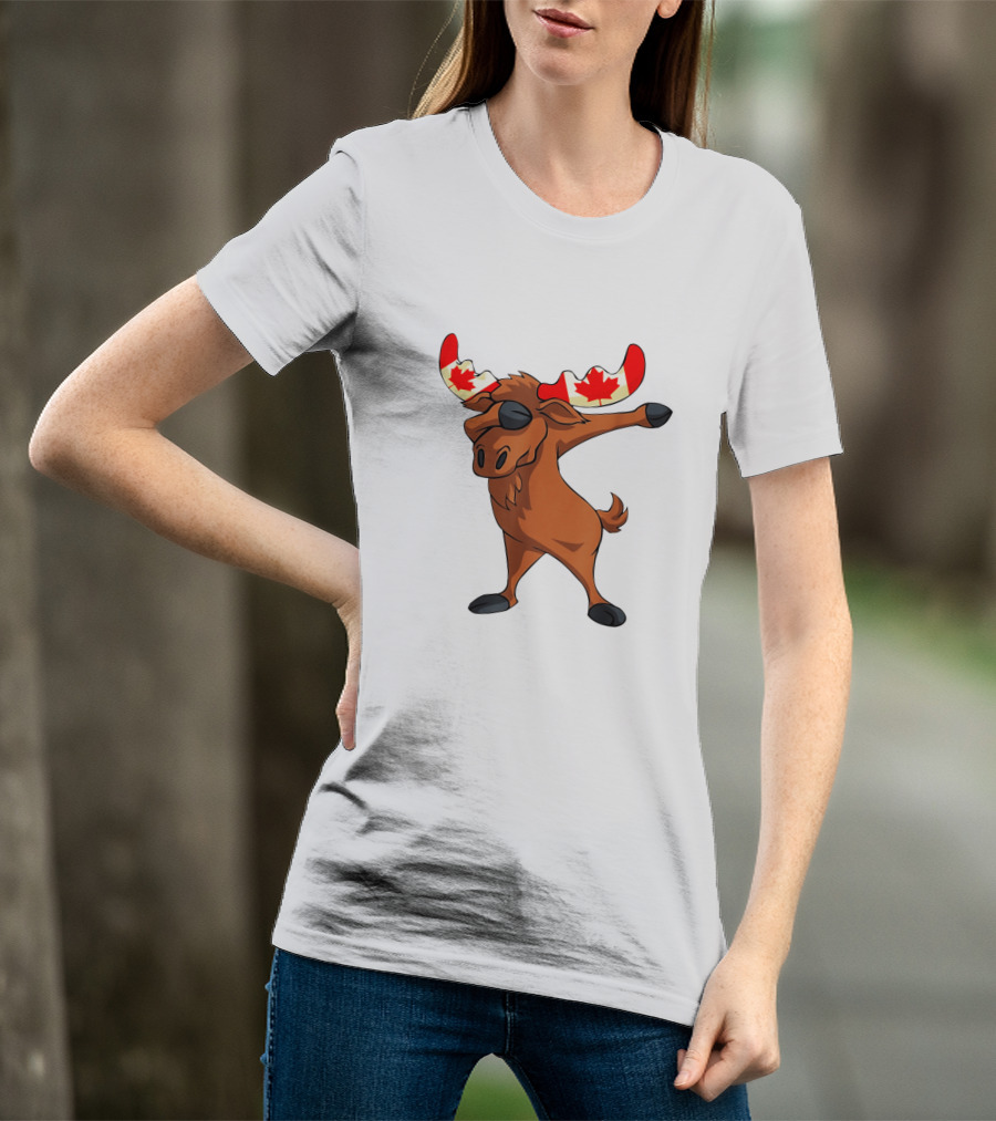 Canadian Moose With Maple Leaf Antlers Dabbing Pose Canada Day T-Shirt