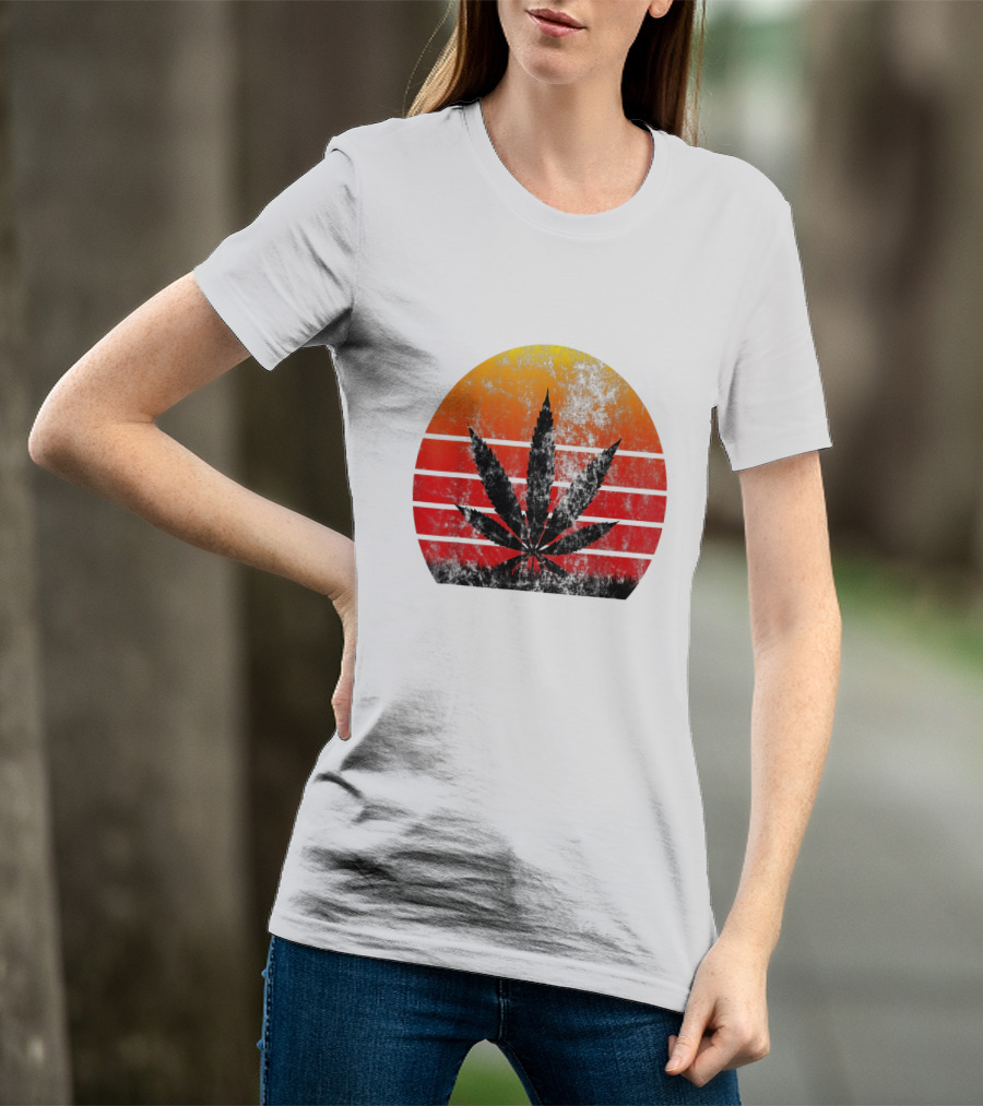 Vintage Sunset Marijuana Weed Leaf T-Shirt