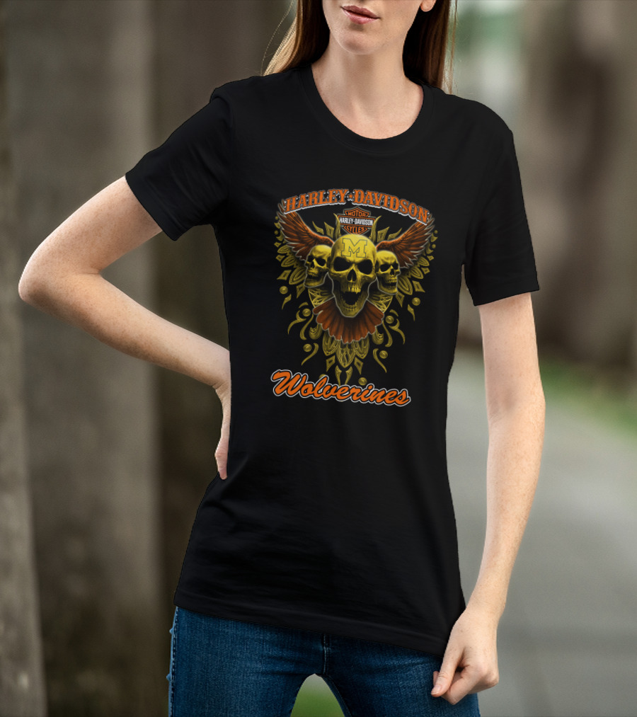 Harley Davidson Wolverines Motorcycles Skulls Wings Michigan T-Shirt