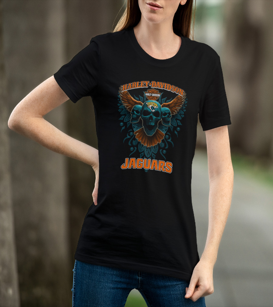 Harley Davidson Motorcycles Jaguars Skulls Wings Nfl T-Shirt