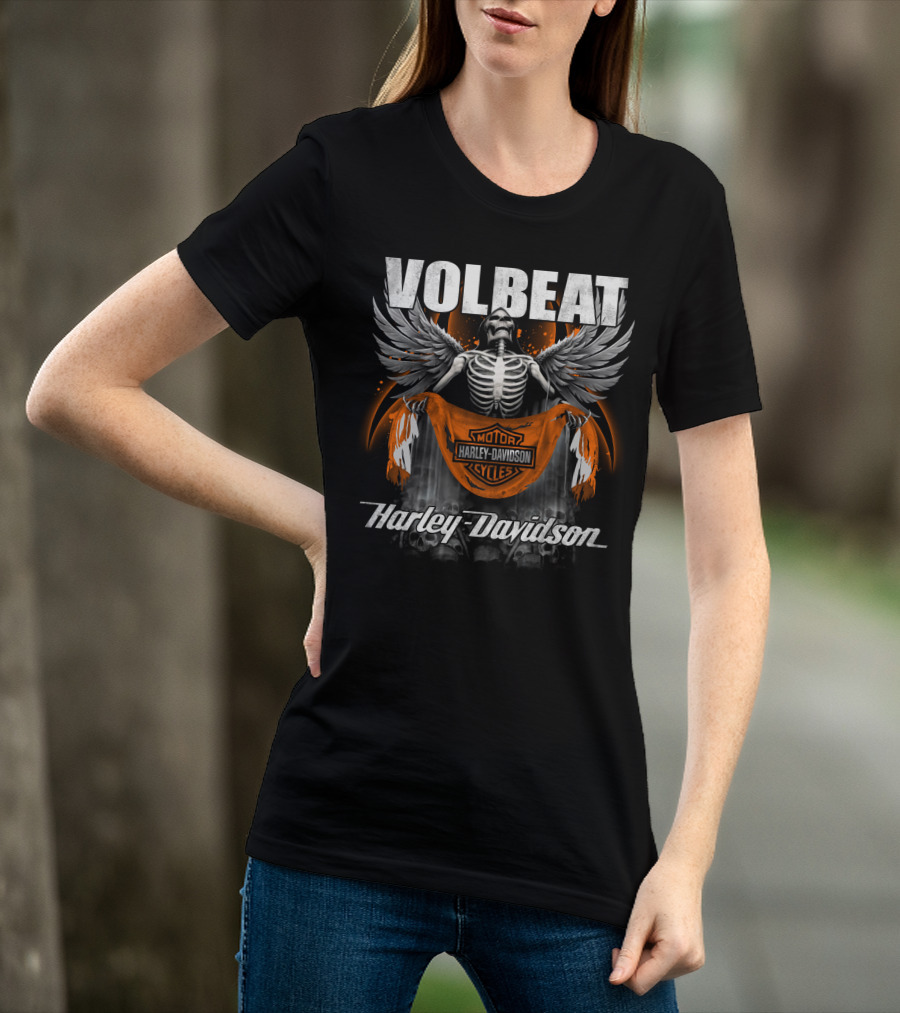 Volbeat Harley Davidson Motorcycle Skeleton Wings T-Shirt