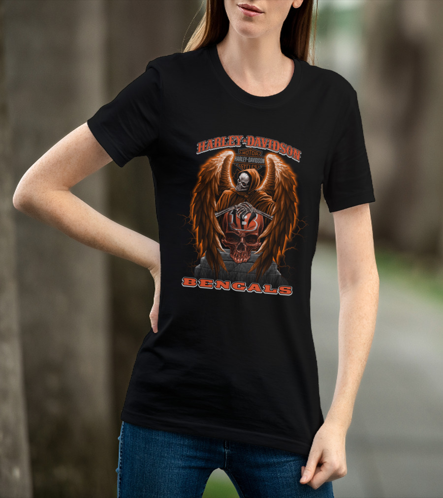 Harley Davidson Motorcycles Bengals Nfl Skull Wings T-Shirt