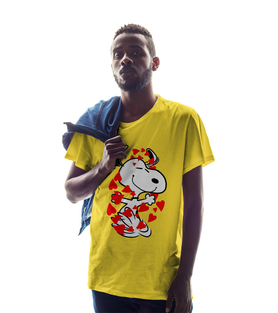 Snoopy Surrounded By Red Hearts Hugging Blissfully T-Shirt