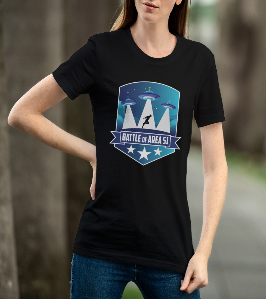 Battle Of Area 51 UFOs Funny Ninja Running Under Spaceship Lights T-Shirt