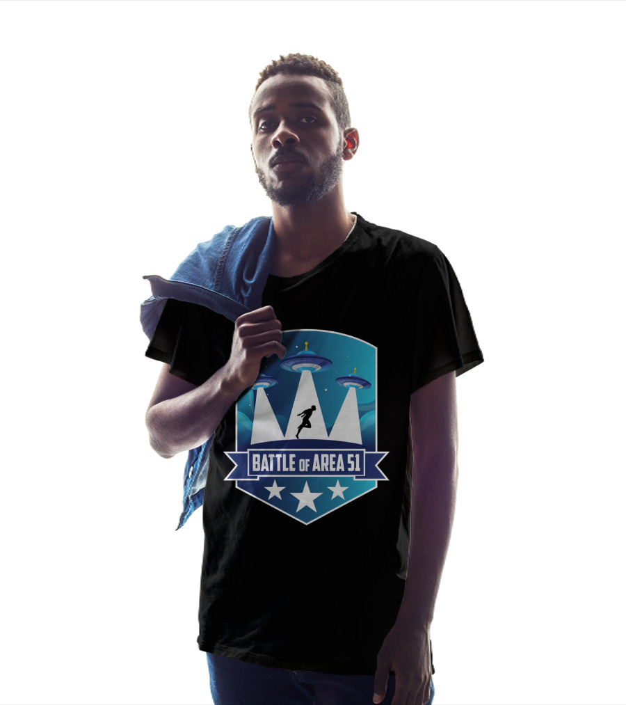 Battle Of Area 51 UFOs Funny Ninja Running Under Spaceship Lights T-Shirt