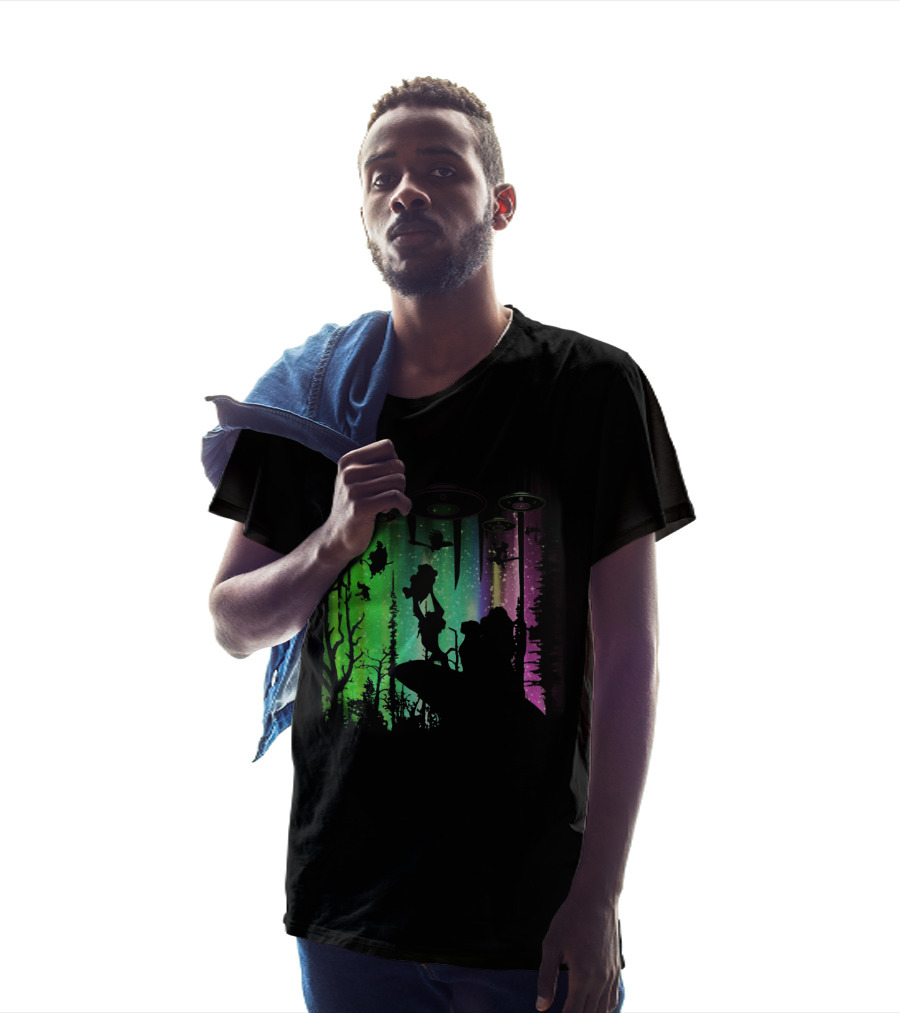 The Lion King Silhouette With UFOs And Aurora In Storm Area Scene T-Shirt