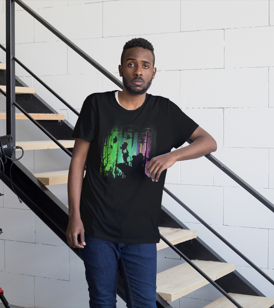 The Lion King Silhouette With UFOs And Aurora In Storm Area Scene T-Shirt