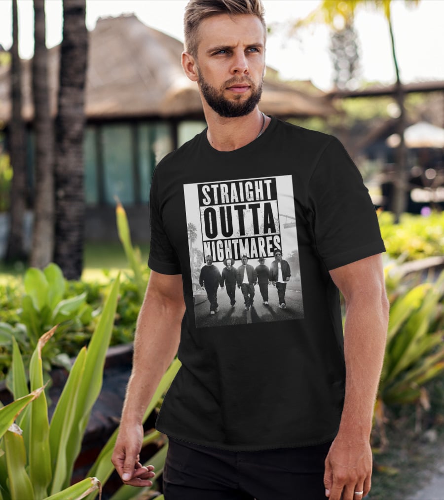Straight Outta Nightmares Jason IT Michael Freddy Thomas Horror Icons Walking Down Compton Street T-Shirt
