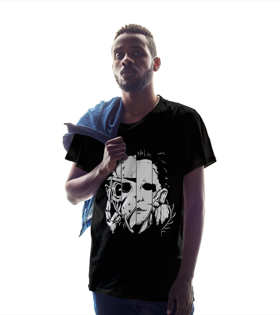 Freddy Krueger Jason Voorhees Michael Myers Thomas Iconic Horror Faces Combined T-Shirt