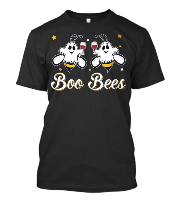 Boo Bees Wine Drinking Funny Halloween Bee Lovers Women Stars T-Shirt