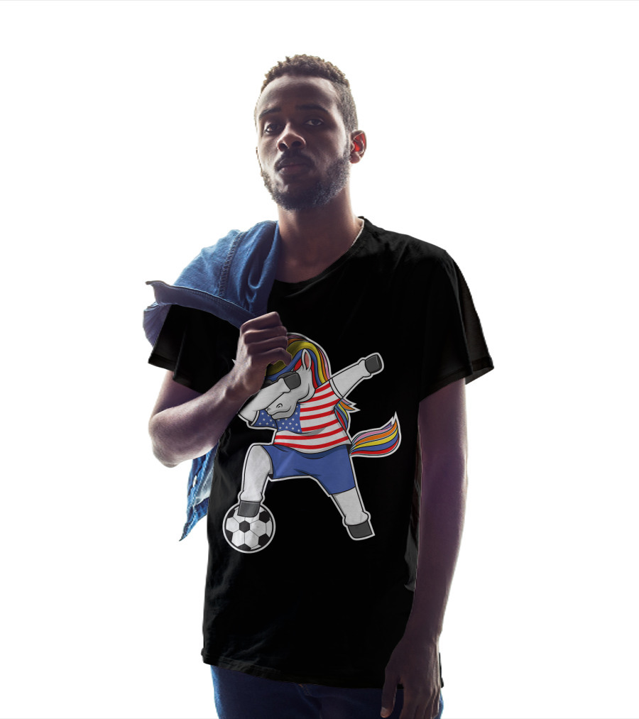Dabbing Soccer Unicorn USA Girls Unicorn Lover Stars And Stripes Football T-Shirt