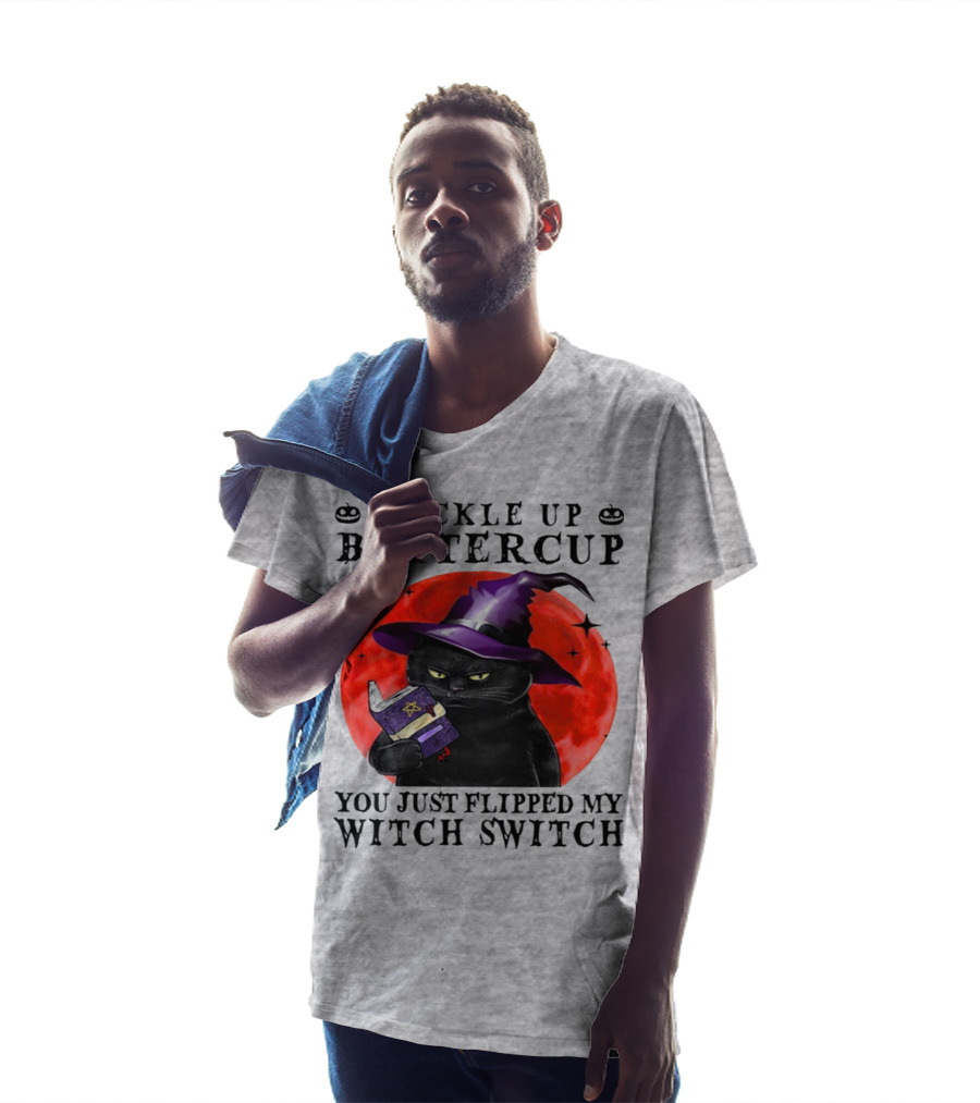 Buckle Up Buttercup You Just Flipped My Witch Switch Halloween Black Cat Red Moon T-Shirt
