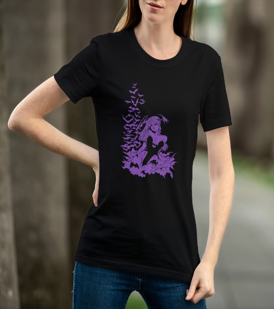 Udon Pins Darkstalkers Morrigan With Purple Bats Swarm T-Shirt