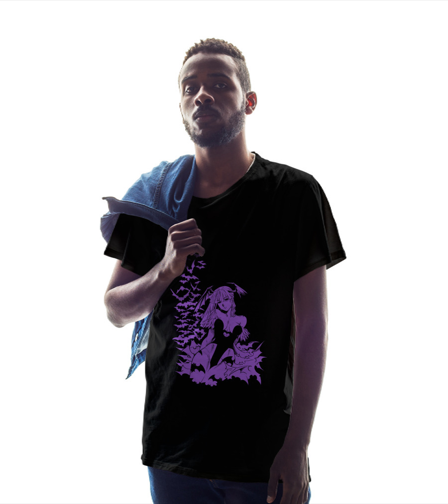 Udon Pins Darkstalkers Morrigan With Purple Bats Swarm T-Shirt