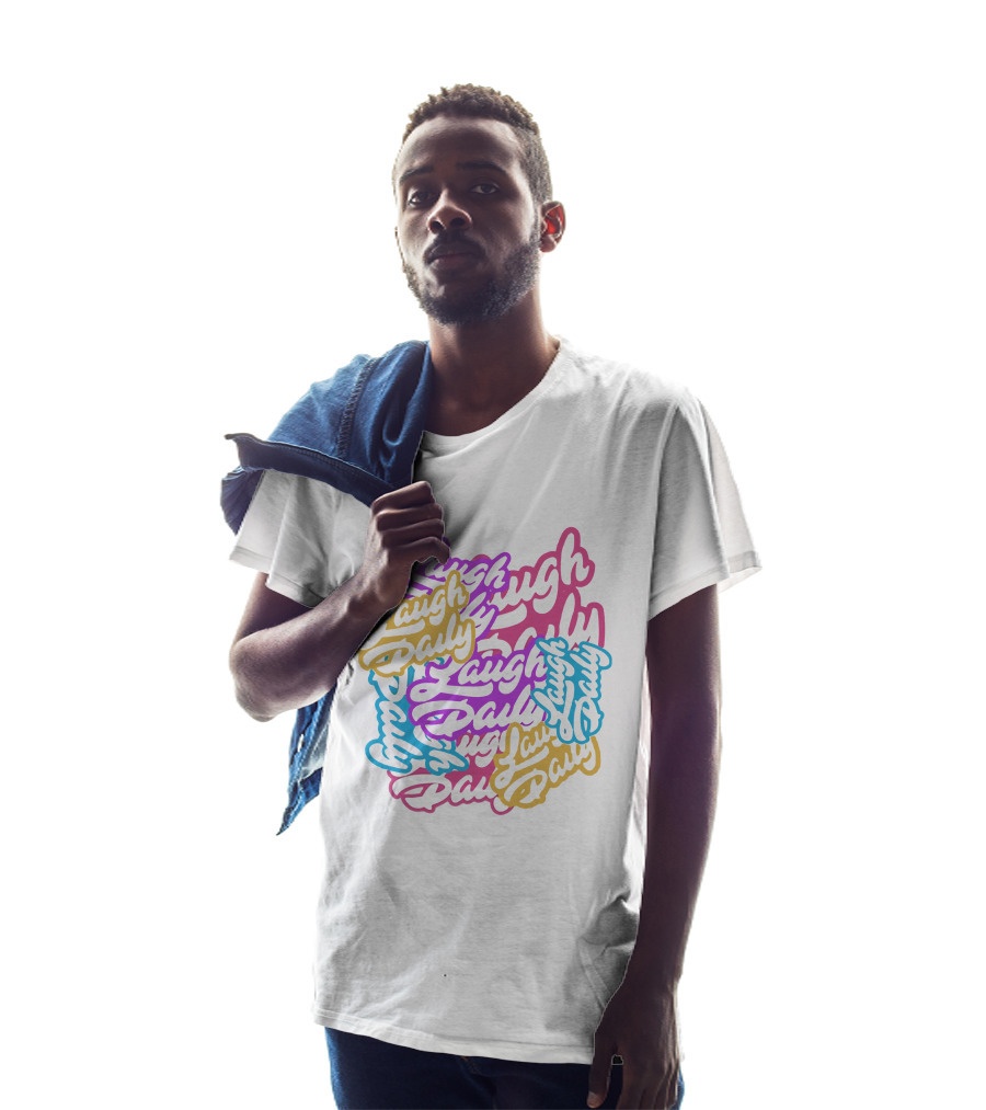 Laugh Daily MoreJstu Shop Colorful Overlapping Text T-Shirt