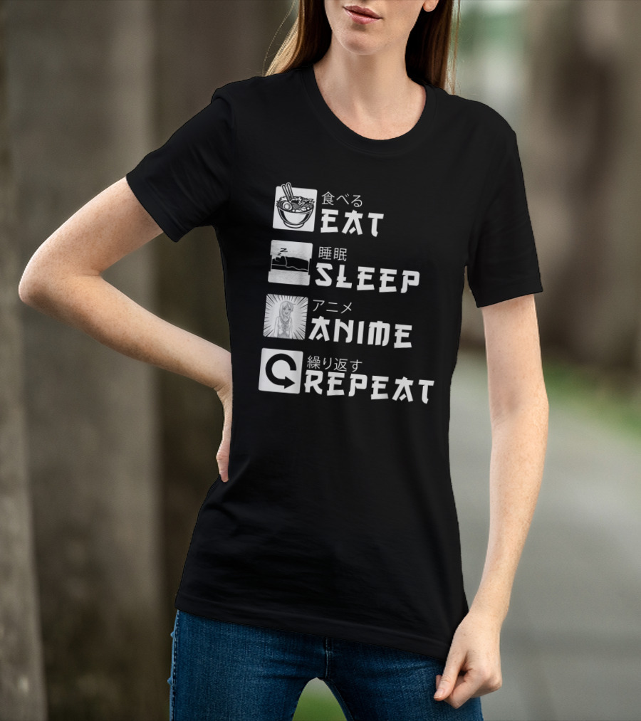 Eat Sleep Anime Repeat Japanese Manga Cosplay Bowl Zzzz Girl Arrows T-Shirt