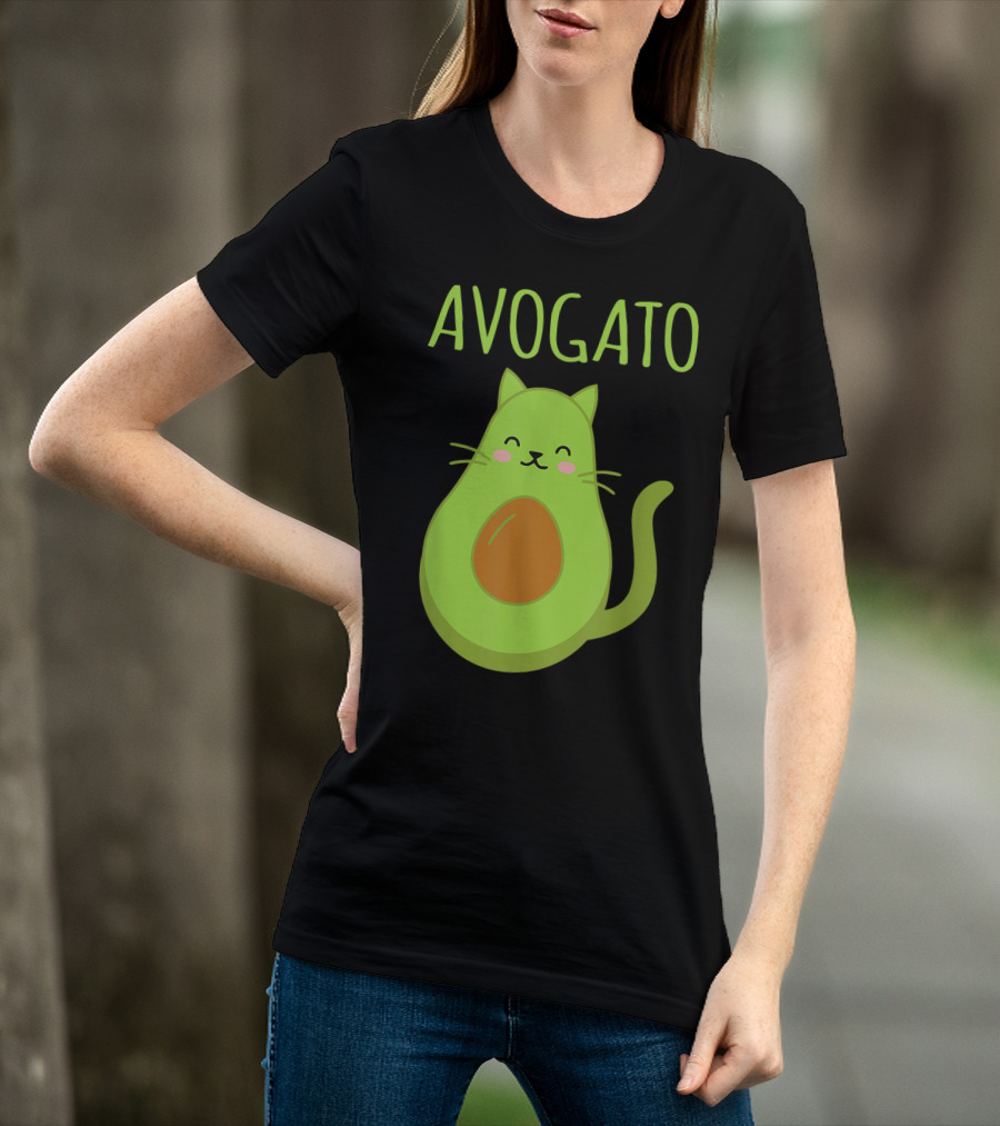 Avogato Cute Happy Cat Avocado T-Shirt