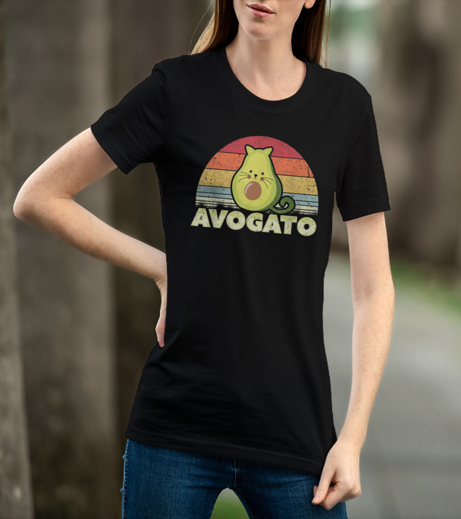 Avogato Retro Cat Avocado Vintage Sunset T-Shirt