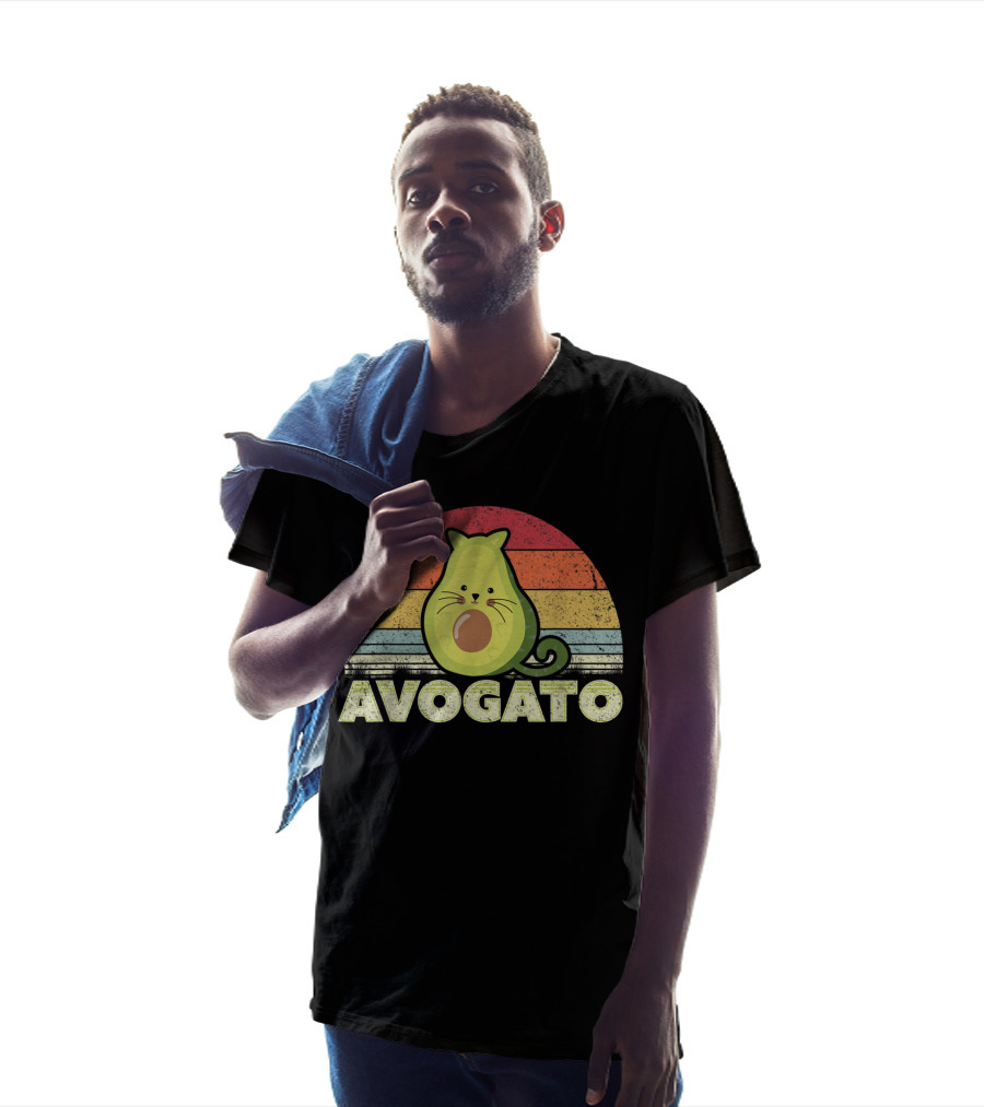 Avogato Retro Cat Avocado Vintage Sunset T-Shirt