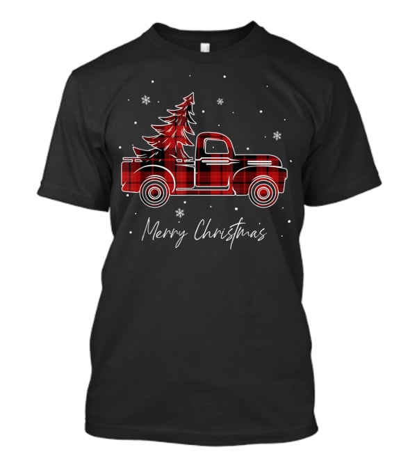 Merry Christmas Buffalo Plaid Red Truck Christmas Tree T-Shirt