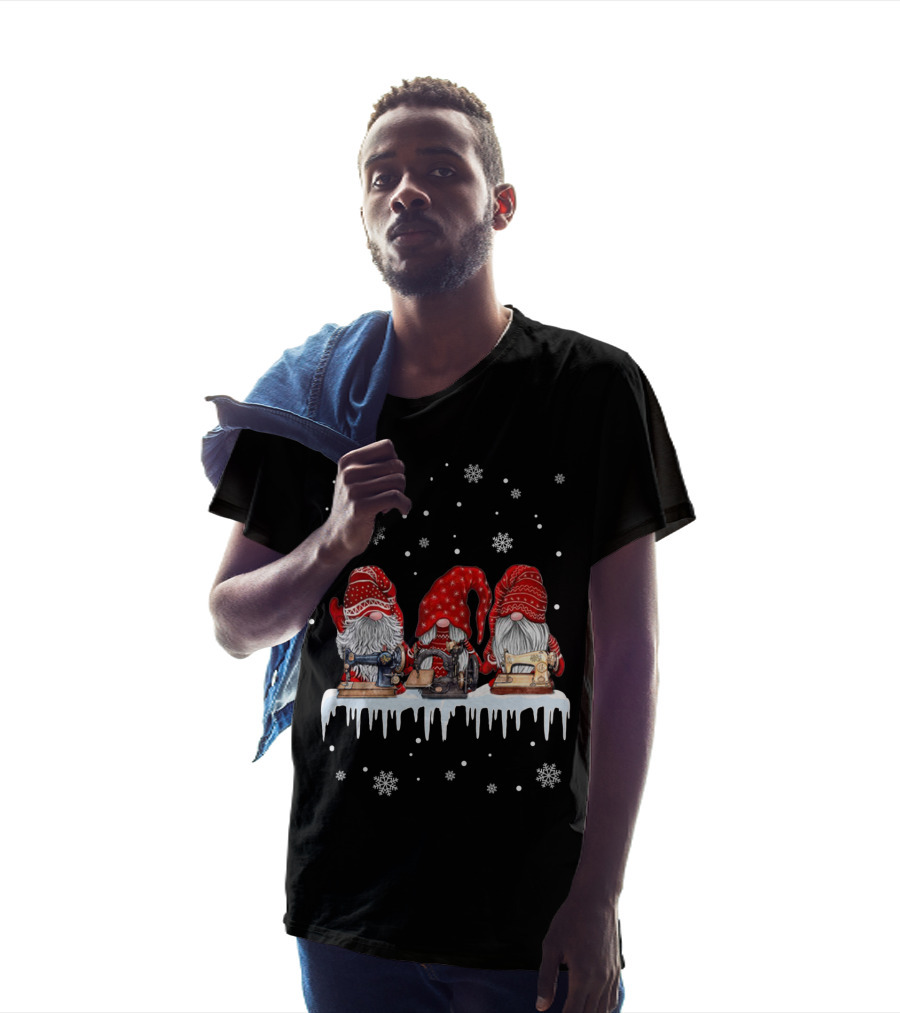 Christmas Gnome Red Sewing Machine Snowflakes T-Shirt