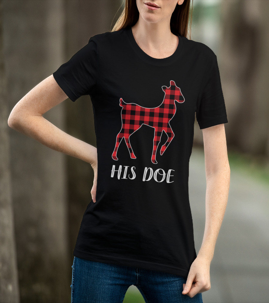 His Doe Red Plaid Buffalo Check Pattern Deer T-Shirt