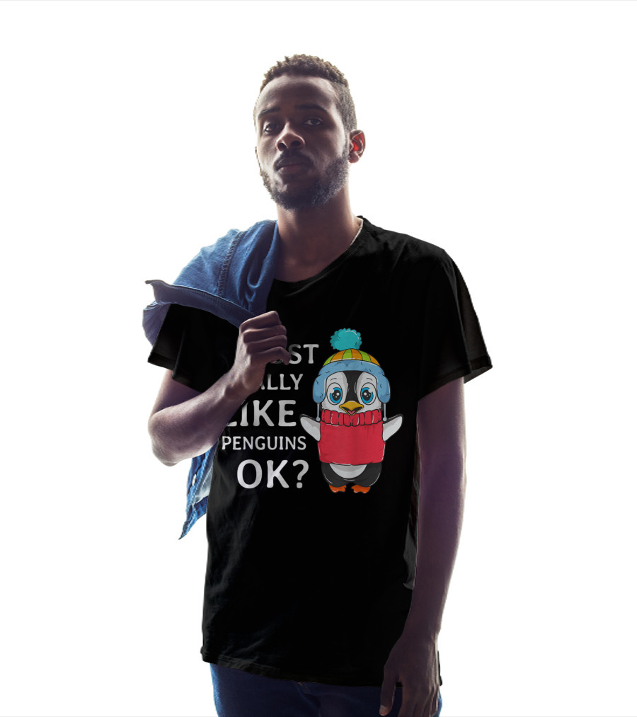 I Just Really Like Penguins Ok Cute Penguin In Winter Hat And Scarf T-Shirt