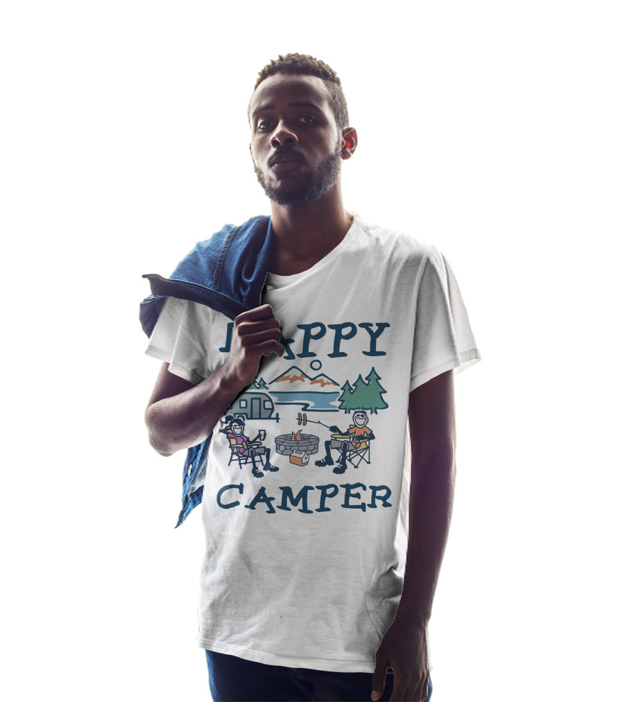 HAPPY CAMPER Campfire Caravan Mountain Adventure T-Shirt