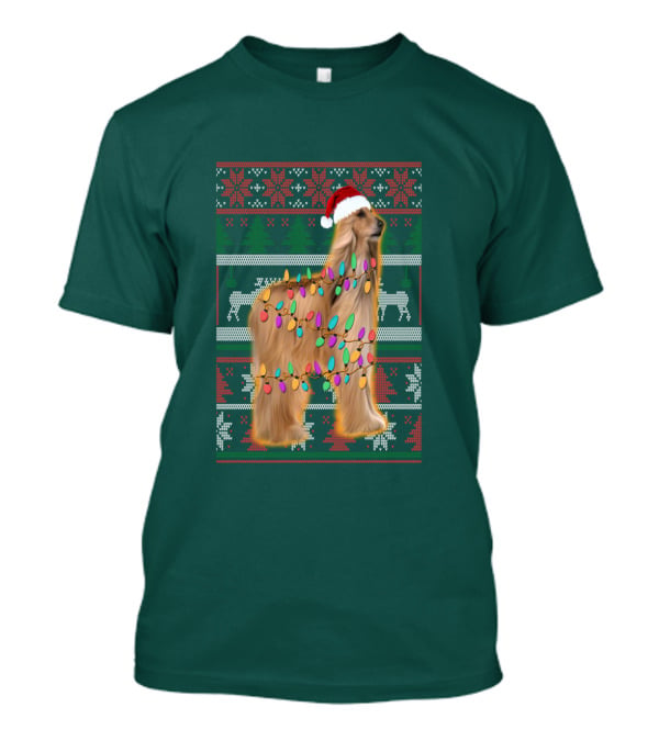 Afghan Hound Christmas Lights Santa Hat Ugly T-Shirt