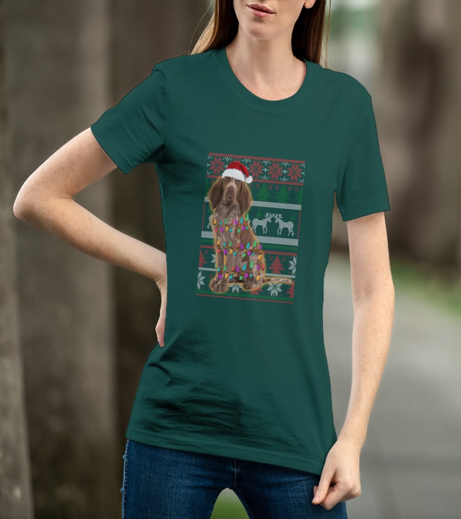 Bracco Italiano Christmas Lights Santa Hat Festive T-Shirt