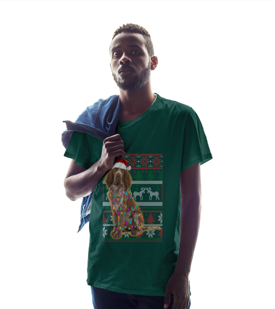 Bracco Italiano Christmas Lights Santa Hat Festive T-Shirt
