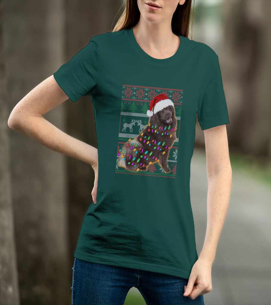 Chow Chow Christmas Lights Festive Sweater Santa Hat T-Shirt