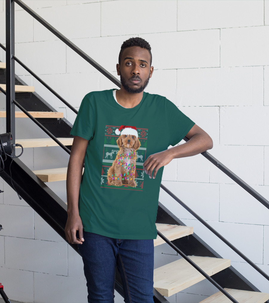 Cockapoo Santa Hat Christmas Lights Reindeer Ugly T-Shirt