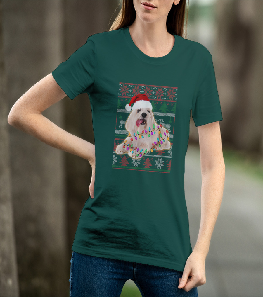 Coton De Tulear Holiday Lights Christmas Sweater Santa Hat T-Shirt