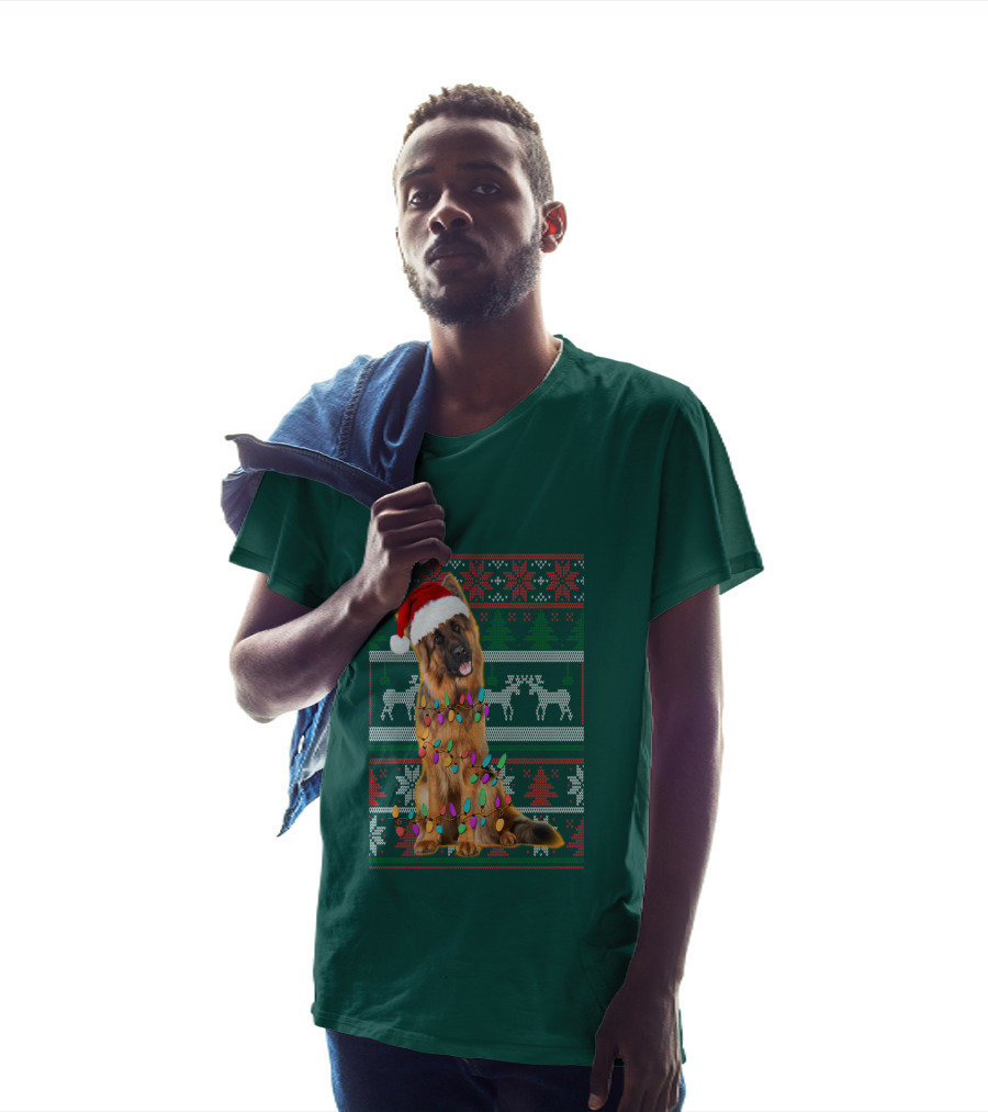 German Shepherd Santa Hat Christmas Lights Ugly Sweater Reindeer T-Shirt