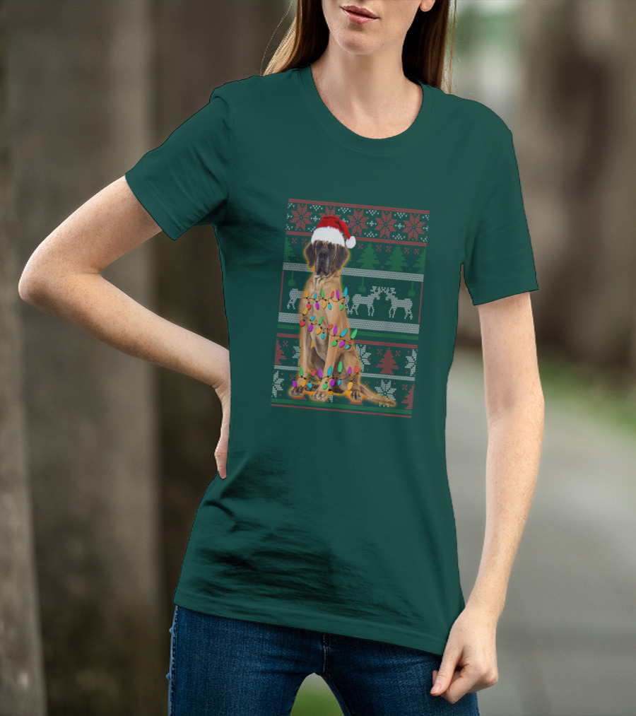 Great Dane Christmas Santa Hat Lights Reindeer Holiday T-Shirt