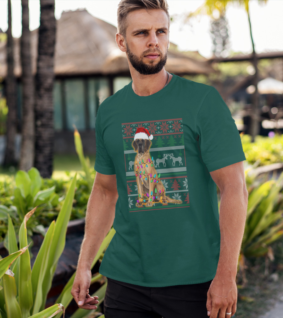 Great Dane Christmas Santa Hat Lights Reindeer Holiday T-Shirt
