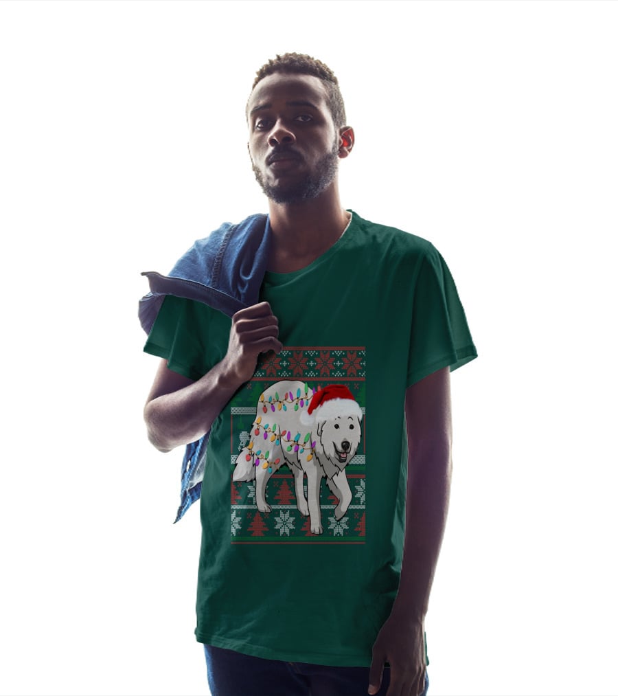 Great Pyrenees Christmas Lights And Santa Hat Holiday T-Shirt