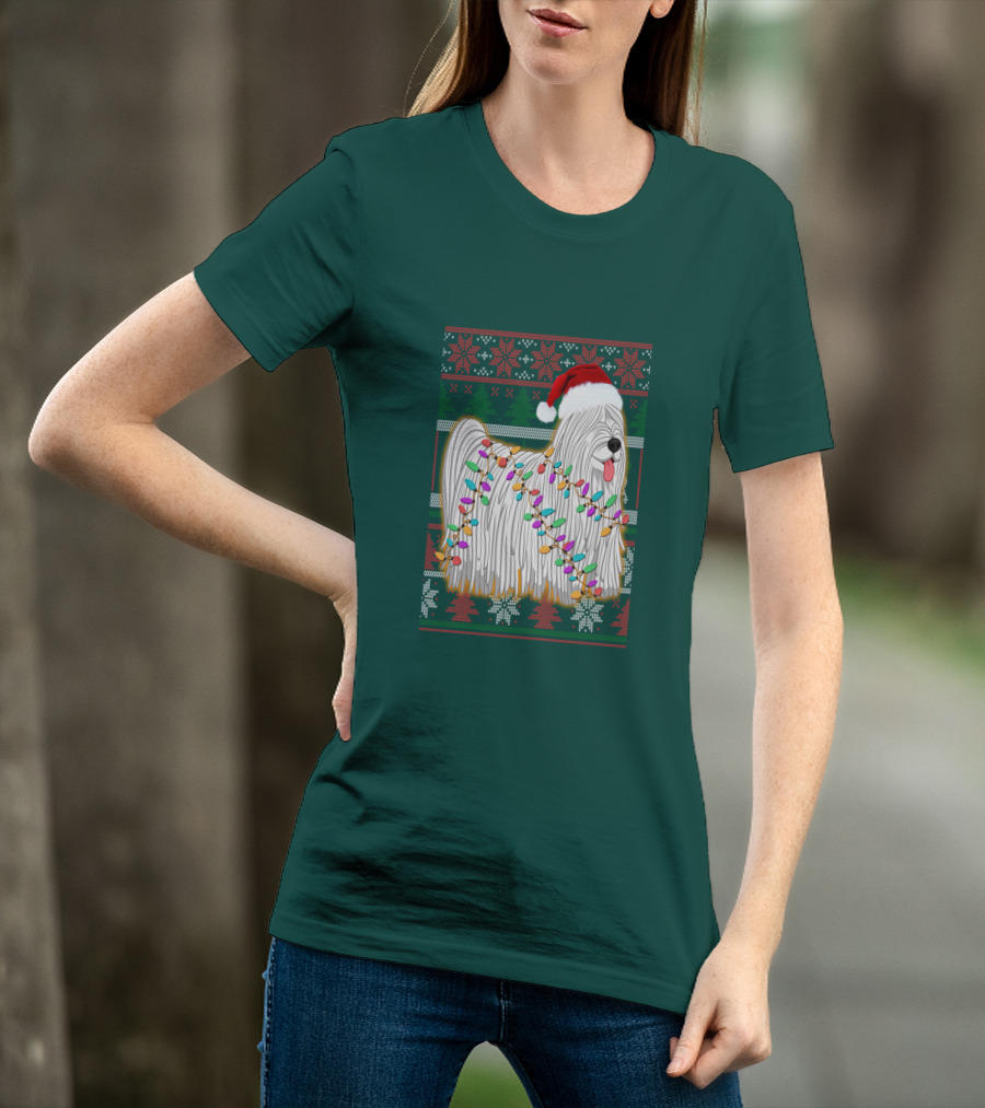 Komondor Christmas Lights Ugly Sweater Santa Hat T-Shirt