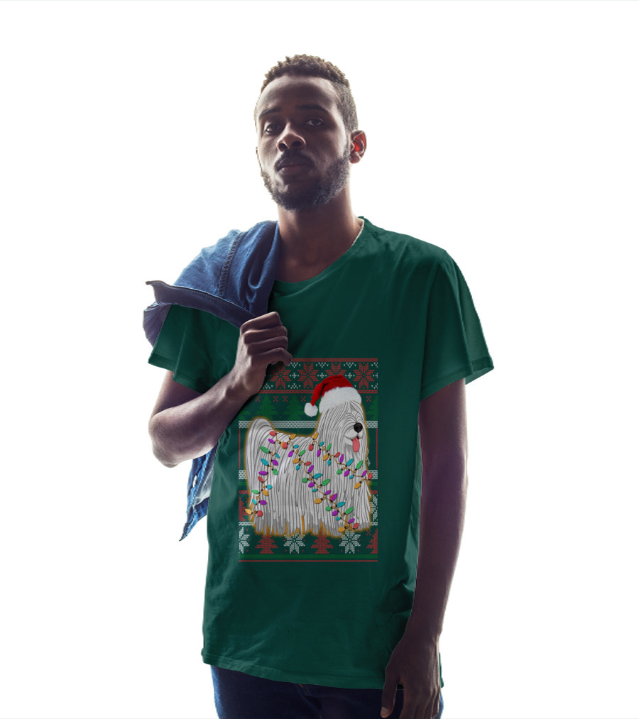 Komondor Christmas Lights Ugly Sweater Santa Hat T-Shirt