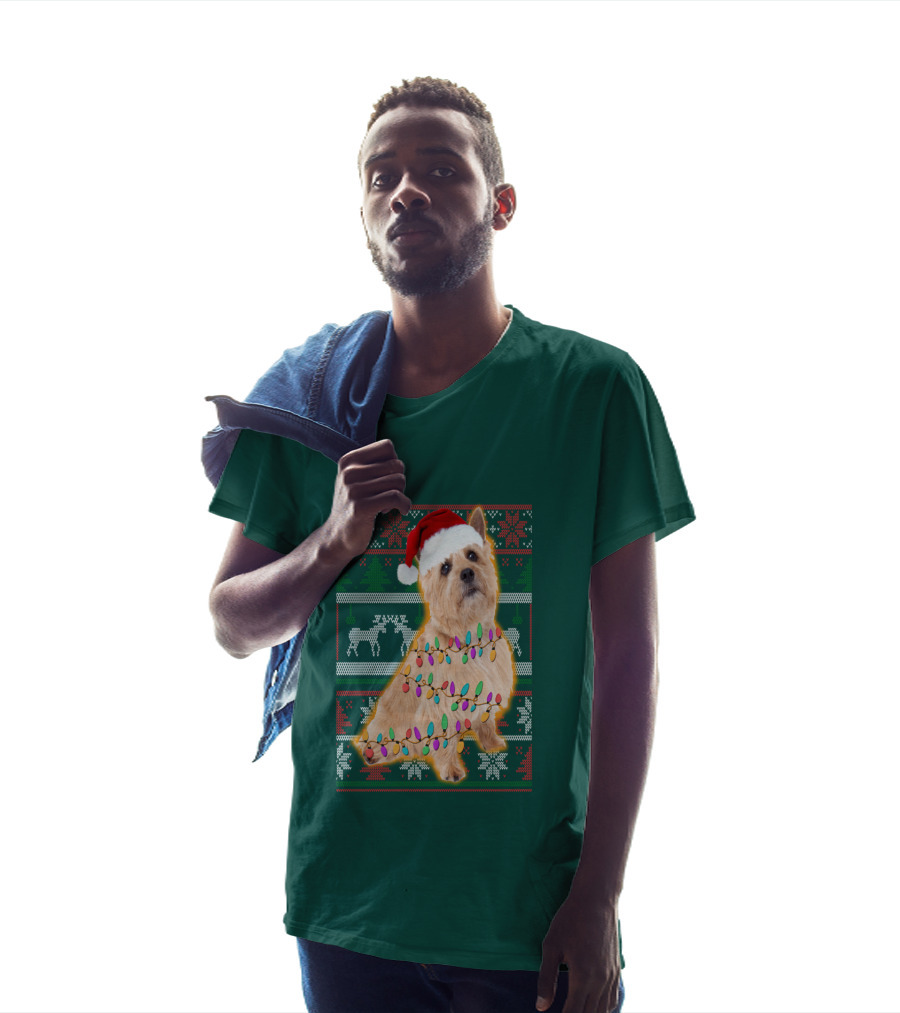 Norfolk Terrier Christmas Lights Sweater Santa Hat T-Shirt