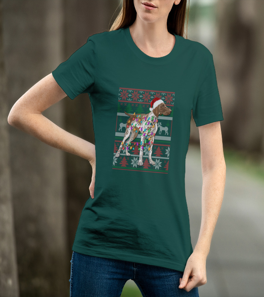 Pointer Christmas Ugly Sweater Santa Hat Lights T-Shirt