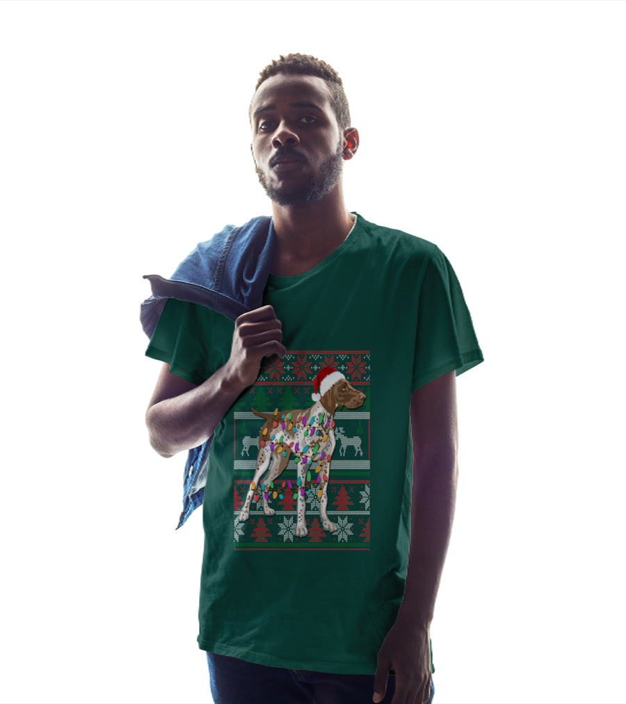 Pointer Christmas Ugly Sweater Santa Hat Lights T-Shirt