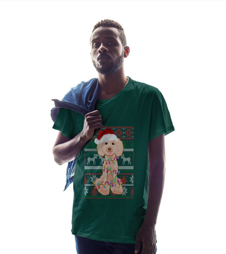 Poodle Santa Hat Christmas Lights Ugly Sweater Reindeer Snowflakes T-Shirt