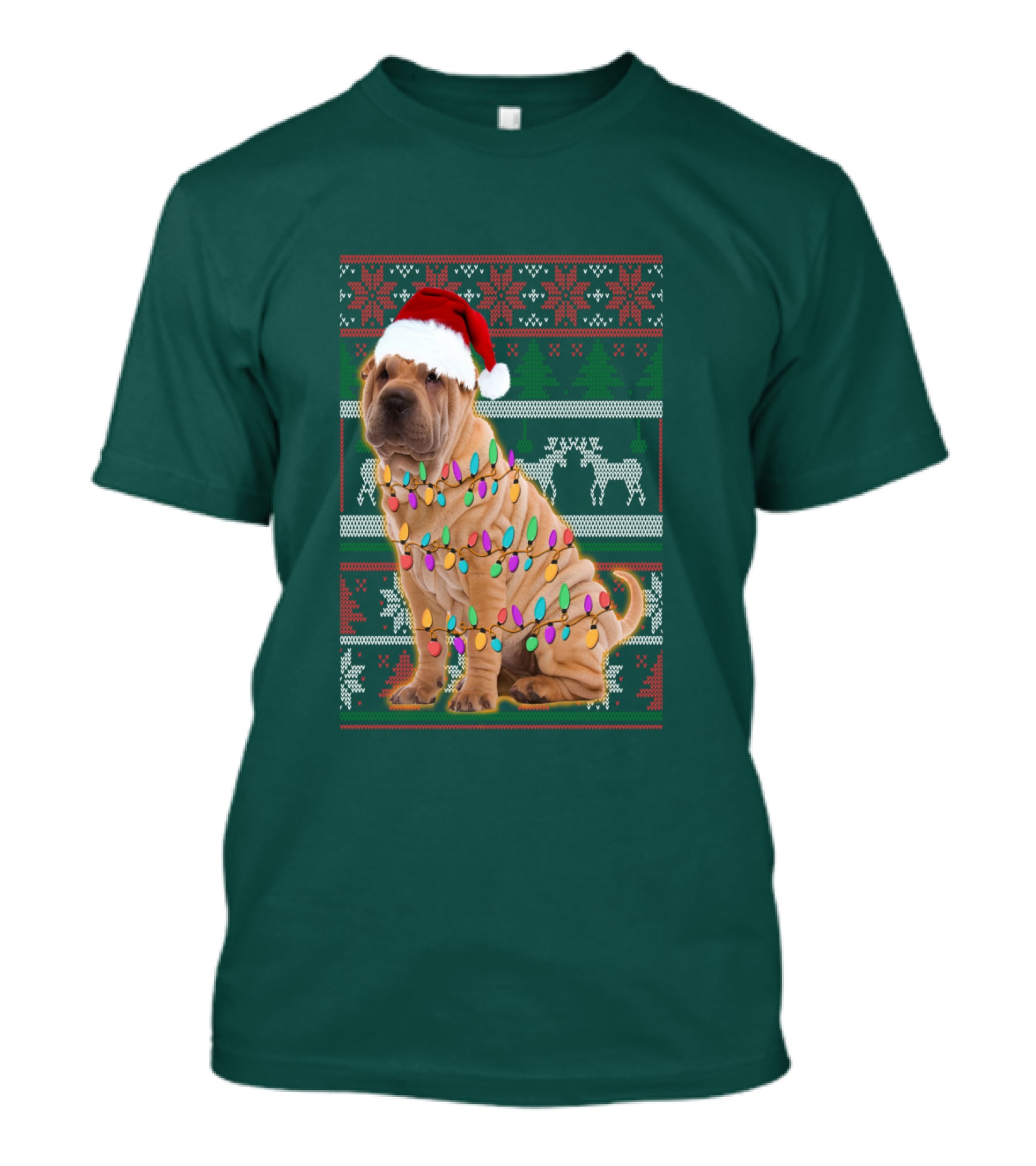 Shar Pei Christmas Lights Santa Hat Puppy T-Shirt