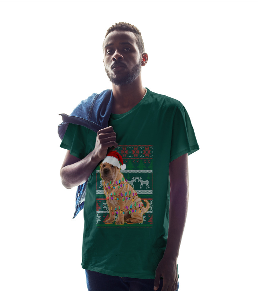 Shar Pei Christmas Lights Santa Hat Puppy T-Shirt
