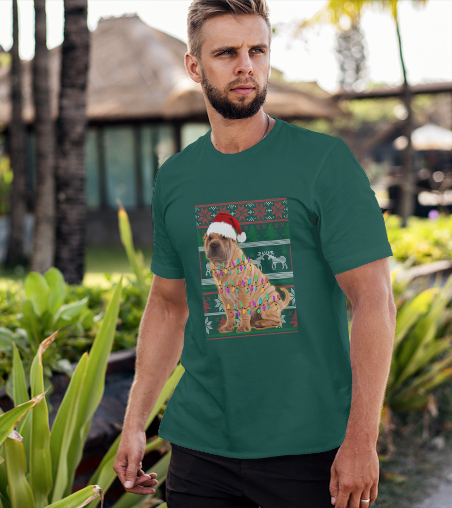 Shar Pei Christmas Lights Santa Hat Puppy T-Shirt